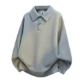 Herren lässiges Oversize-Gradient-Polo-Sweatshirt mit langen Ärmeln und Struktur. - L / Oberteile / Grau