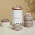 Portapranzo isolato in acciaio inossidabile, bento box portatile a 3 strati per il lavoro. - Uno Grande Due Piccoli con Borsa Isoterma e Posate / Caffè Marrone