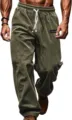 Men's corduroy casual pants army green loose straight trousers with drawstring waist. - S / Green