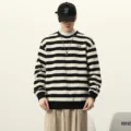 Pull à rayures noires et blanches à col rond pour hommes et femmes, style vintage. - L / Hauts / Rayures Noires et Blanches