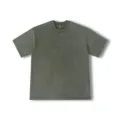Vintage gewaschenes olivgrünes Kurzarm T-Shirt Detailansicht, lässiger casual Stil. - S / Armeegrün
