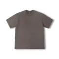 Detailansicht des vintage gewaschenen grauen Baumwoll-T-Shirts mit melierter Textur und Kragen. - S / Kaffee