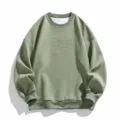 Herren Rundhals langarm einfarbig gruen Fleece Sweatshirt, bequemer Freizeit Pullover. - M / Grün