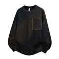 Amerikanischer lässiger Rundhals-Sweater mit Zierstreifen, stylisches Partner-Langarmshirt. - L / Lila