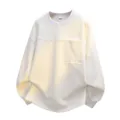 Lässiger Rundhals-Pullover für Damen und Herren mit Ziernähten und praktischer Brusttasche. - L / Weiß