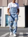 Salopette di jeans azzurra slavata da uomo, pantaloni da lavoro vintage casual con tasche - XS / Pantaloni e gonne / Blu