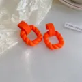 Stylish bright orange acrylic geometric hoop earrings for women, modern minimalist daily jewelry. - Twist Square Style (36#) / Orange