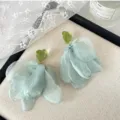 Sweet green resin heart and mesh flower drop earrings, fresh style main product view. - Mesh Flower (186#)