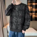 Herren schwarzes Graffiti Rundhals Sweatshirt lässige langärmelige Streetwear Tops. - M / Schwarz