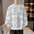 Weißer Herren Pullover mit Rundhalsausschnitt und grauem Graffiti Print für Streetwear Look. - M / Weiß