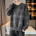 Herren dunkelgrauer Graffiti Print Rundhals Sweatshirt, lässiger Streetwear Pullover. - M / Dunkelgrau