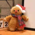 Peluche uomo di pan di zenzero natalizio con cappello da Babbo Natale e sciarpa. - Sciarpa natalizia a quadri rossi / 25cm