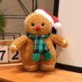 Peluche di omino di pan di zenzero natalizio con cappello rosso e sciarpa verde per decorazione. - Modello sciarpa di Natale a quadri verdi / 25cm