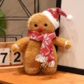 Peluche uomo pan di zenzero di Natale con cappello e sciarpa, morbida decorazione festiva. - Modello sciarpa di Natale con fiocchi di neve grandi / 25cm
