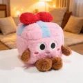 Cute plush gift box toy with pink body, red bow, and brown feet, soft stuffed doll pillow for kids. - Gift Box - Pink