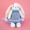 Cute Easter lop-eared bunny plush toy with removable blue floral dress doll for gifts. - Denim White Dress Style / White