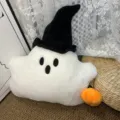 Halloween spook pluche kussen, witte spook met zwarte heksenhoed en schattig pompoen speelgoed. - Pompoen Geest