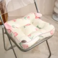 Cojín de silla con estampado de tulipanes y orejas rosas, asiento suave para oficina o casa. - Blanco Roto