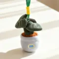 Simpatico ciondolo in peluche pianta in vaso, foglie verdi morbide e vaso grigio portachiavi. - monstera deliciosa