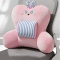 Cute cartoon lumbar pillow for office chair, soft plush back support cushion, pink rabbit design. - Pink