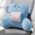 Cute blue elephant lumbar support pillow, soft plush office chair waist cushion for back relief. - Light Blue