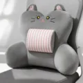 Cute cartoon cat lumbar support pillow for office chair, soft plush back cushion grey. - Gray