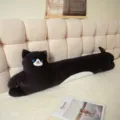 Long black cat plush body pillow, cute sleeping hugging cushion for girls and kids bed. - 100cm / Dark Grey Cat