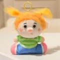 Cute fluffy orange hair doll plush pendant, green striped shirt and blue pants bag charm. - Beanbag Style-Dehua