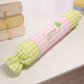 Cuscino da collo cilindrico caramella carina, tessuto a quadri morbido comodo peluche - Rosa
