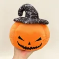 Oreiller en peluche citrouille d'Halloween avec chapeau de sorcière, coussin mignon. - Chapeau Imprimé Tête de Mort