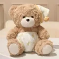 Adorably Soft Teddy Bear Plush Toy Featuring Sweet Floral Nightcap And Diaper Variant - Tan / 26cm