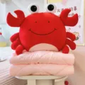 Lindo cojin manta de peluche de cangrejo rojo 2en1, suave cojin de dibujos animados para el sueno. - Almohada 40*40/Expandido 150*100cm / Cangrejo Rojo