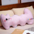 Cuscino lungo gatto a quadri rosa, morbido cuscino decorativo cartoon per letto e divano relax. - 85cm (Senza Fodera Interna) / Stile Rosa con Occhiolino
