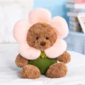Peluche orsetto fiore carino, morbido orsetto marrone con cappello rosa e corpo verde da abbracciare. - 30 cm / Rosa