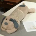 Cute striped dog plush toy long body pillow for sleeping and bed sofa support cushion - 95cm / 1.2kg / Faux Rabbit Fur Light Brown