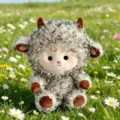Peluche dipecora in lana riccia carina, corna e zoccoli marroni, bambola morbida. - 20cm / Grigio chiaro