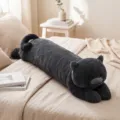 Long cat plush pillow cute grey stuffed animal toy soft sleeping bolster body pillow for bed - 110cm / Black