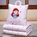 Cuscino coperta pieghevole rosa a quadri 2 in 1 ricamo bambola carina viaggio ufficio plaid - Taglia S / Donna