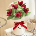 Bouquet de fleurs tulipes en peluche pot poupée mignon jouet cadeau anniversaire déco - 30cm / Rouge