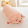 Cute pink pig long plush body pillow, soft sleeping bolster and cozy couch cushion for girls. - 90cm / 0.9kg / Squinting Eyes