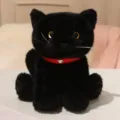 Peluche gatto nero simulazione gattino carino con collare rosso morbido animale regalo - Postura Seduta / 20cm / Nero