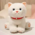 Simatico gatto di peluche bianco di simulazione con occhi blu e collare rosso per dormire. - Postura Seduta / 20cm / Bianco