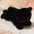 Simpatico gatto nero di peluche giocattolo morbido cuscino regalo per compleanno - Sdraiato / 24cm / Nero