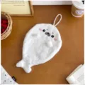 Cute hanging seal hand towel absorbent kitchen towel cartoon thick plush wipe rag fast dry soft - Irregular Seal / 24x17cm / White