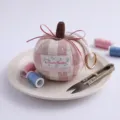 Cute plaid pumpkin fabric car hanging pendant charm with bow and keyring for rearview mirror - Checked Style