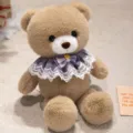 Simpatico orsacchiotto di peluche marrone con colletto in pizzo a quadri, bambola regalo. - Stile Bavaglino / 45cm / Marrone