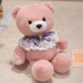 Orsacchiotto di peluche rosa carino bambola di animale farcito con colletto in pizzo viola regalo. - Stile Bavaglino / 45cm / Rosa