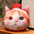 Simpatico cuscino in peluche di gatto con cappello di fragola, morbido cuscino da divano. - Stile fragola (40 cm)