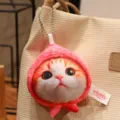 Simpatico portachiavi gatto in peluche con cappuccio alla frutta, ciondolo borsa grazioso. - Modello pesca (10 cm)