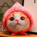 Simatico cuscino peluche gatto con cappello frutta morbido divano decorazione regalo ragazza - Stile pesca (40 cm)